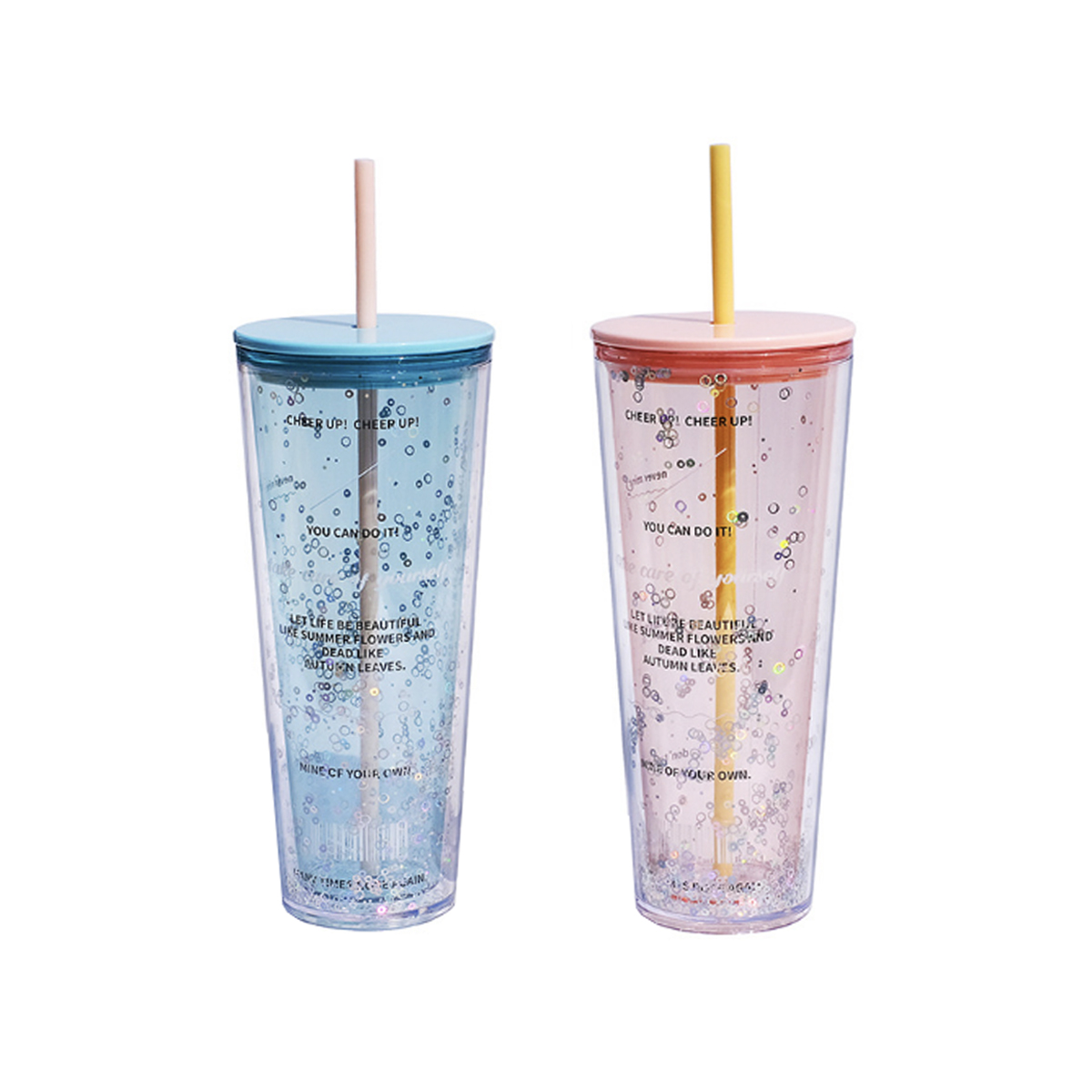 Glittering Double Wall Tumbler with Straw (720ml)